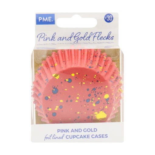Roze cupcake papiertjes met gouden vlokken 30st - PME - Afbeelding 2